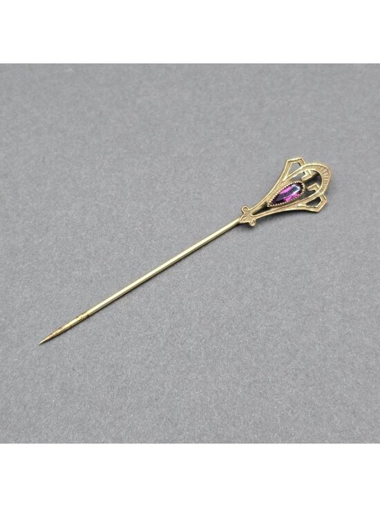 Unbranded Jewelry - Vintage Art Deco Gold Tone Purple Glass Stick Pin 3" Geometric Lapel Tie